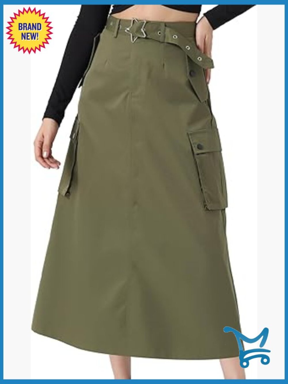 Y2K Cargo Long Skirt with Pockets High Waisted Vintage Streetwear Midi Skirt